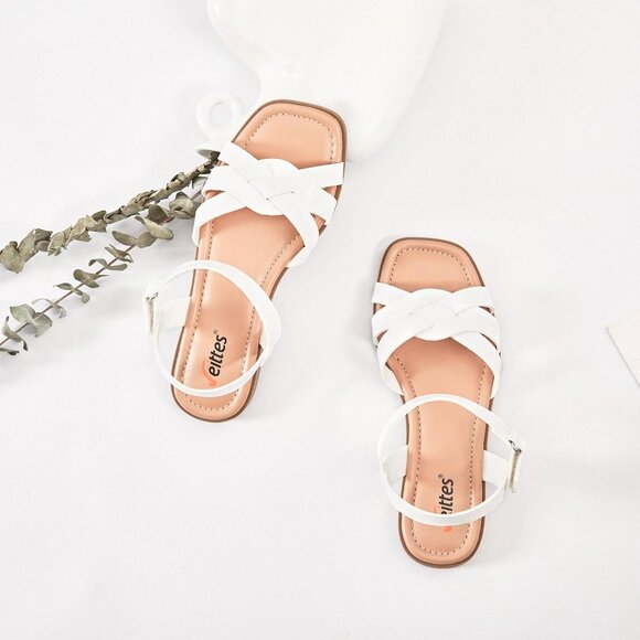 Women's White Flat Slide Sandals Casual Simple Strappy Slip On Shoes - Picture 4 of 6